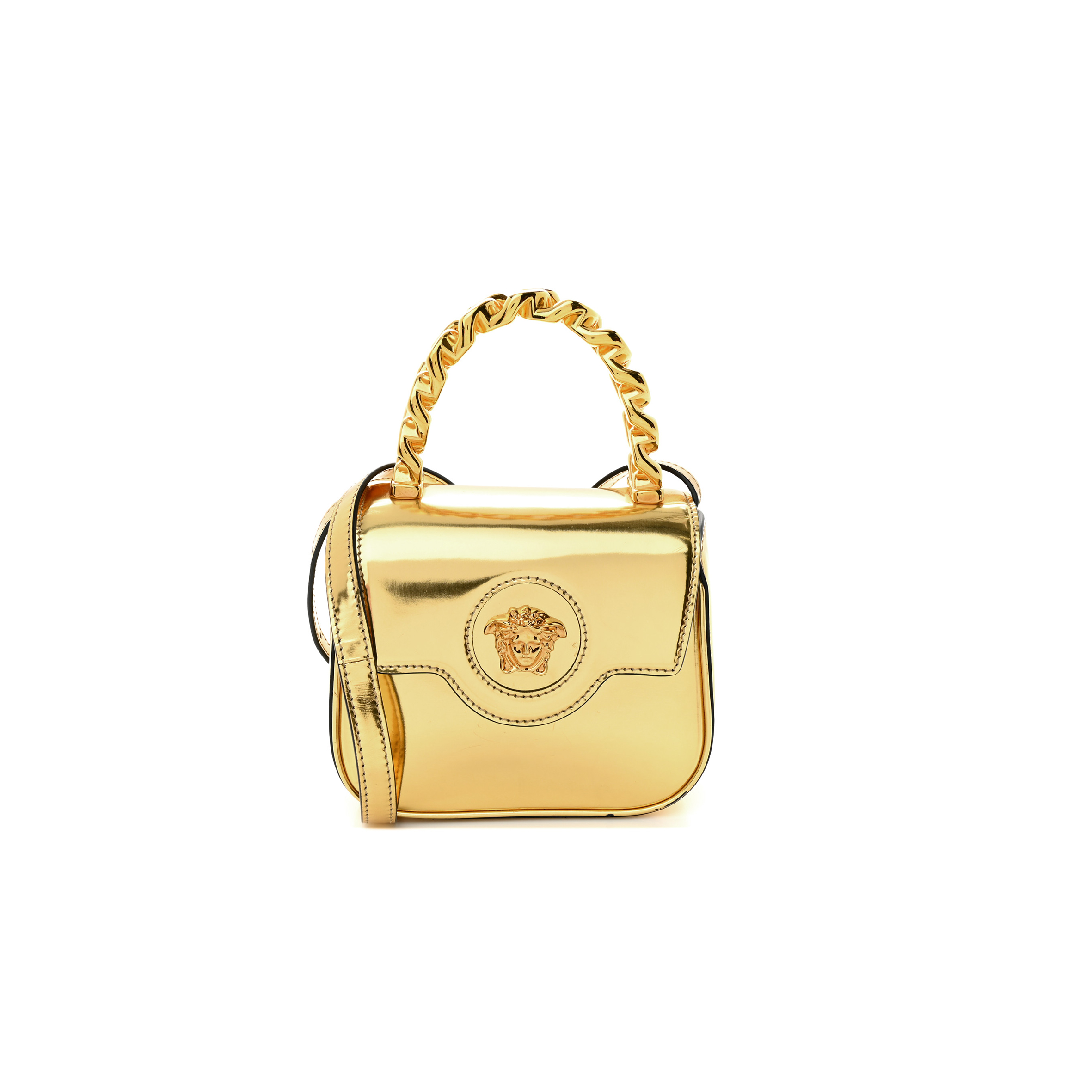 VERSACE METALLIC CALFSKIN MINI LA MEDUSA BAG GOLD  (16*14*6cm)