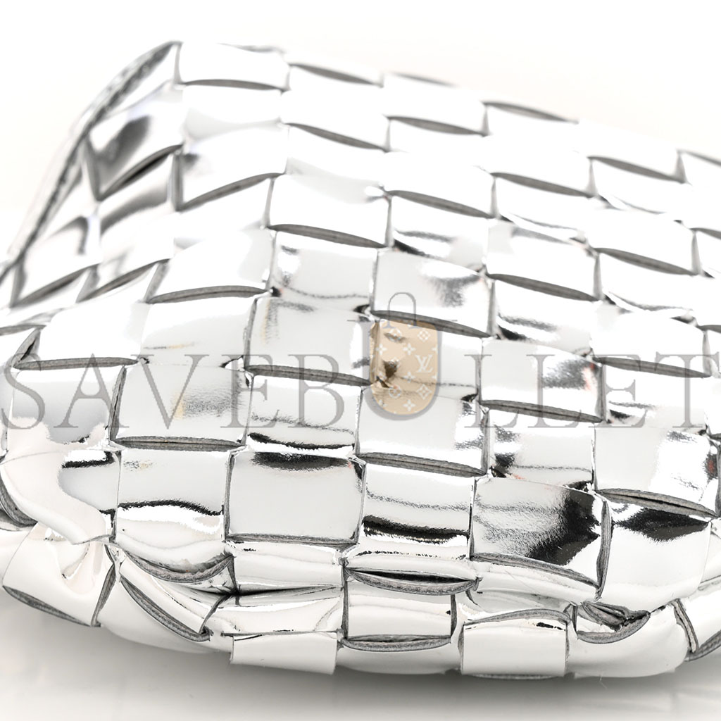 BOTTEGA VENETA MIRROR LAMINATED NAPPA INTRECCIATO MINI SARDINE BAG SILVER (20*14*3cm)