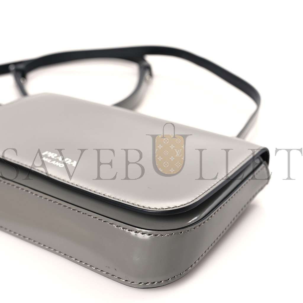 PRADA BRUSHED CALFSKIN MINI FLAP BAG WITH STRAP GRAY (18*13*3cm)