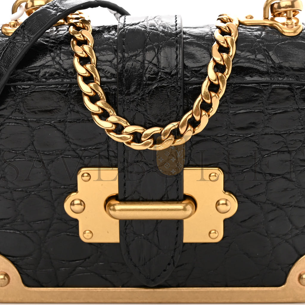 PRADA CROCODILE MICRO CAHIER BAG BLACK (10*9*5cm)