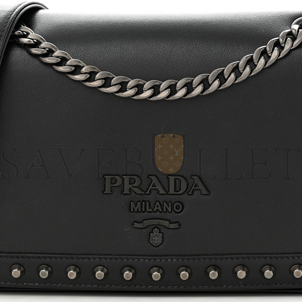 PRADA GLACE CALFSKIN STUDDED CROSSBODY BLACK (22*15*6cm)