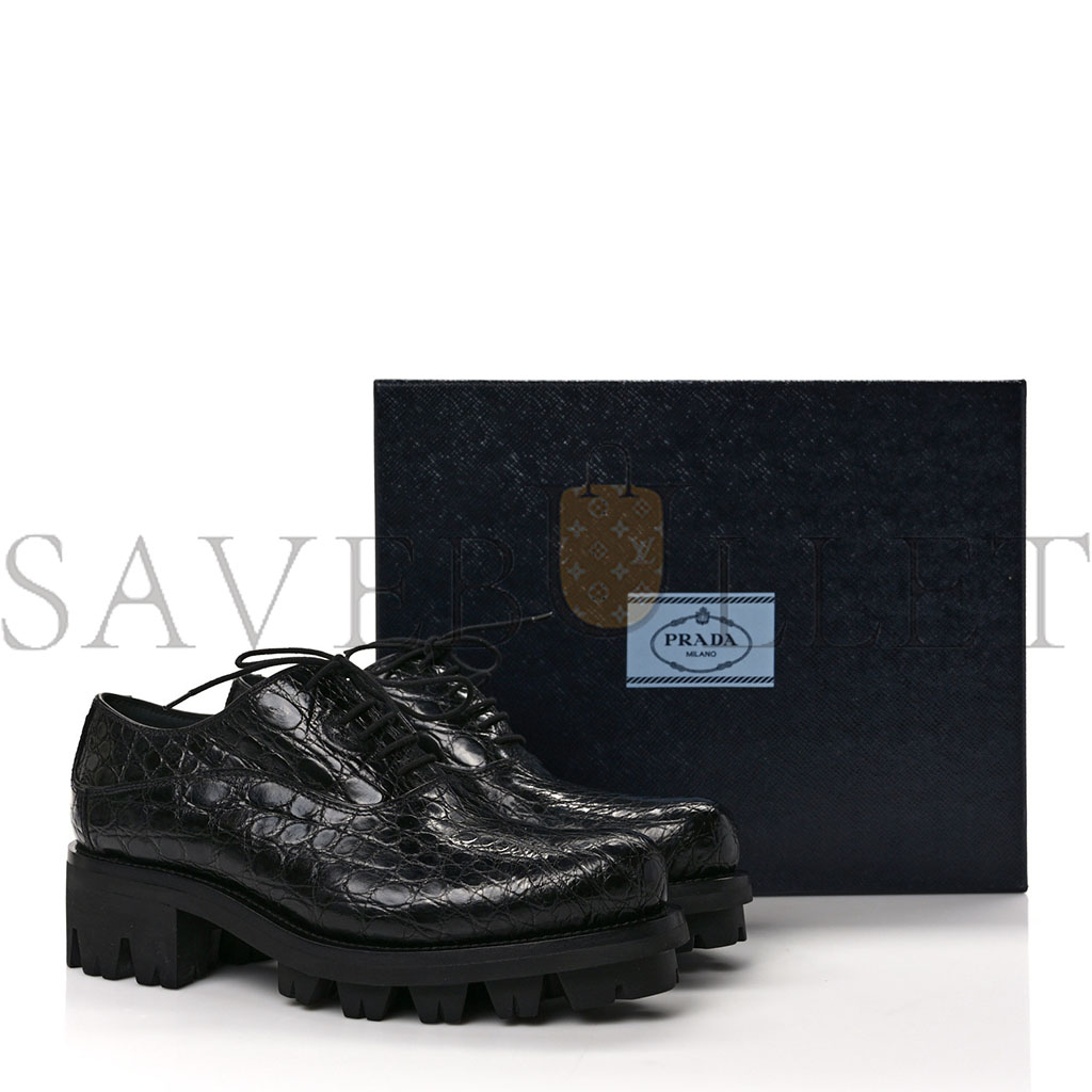 PRADA CROCODILE LACE UP 50MM LOAFERS 39 BLACK