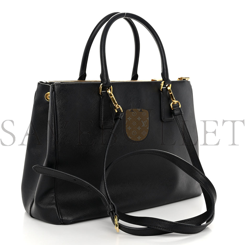 PRADA SAFFIANO MEDIUM GALLERIA DOUBLE ZIP TOTE BLACK (30*23*15cm)