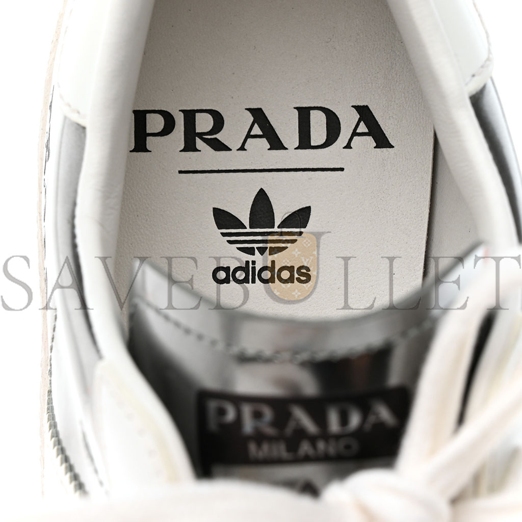 PRADA X ADIDAS BRUSHED CALFSKIN LOGO MENS SUPERSTAR SNEAKERS 6 SILVER WHITE