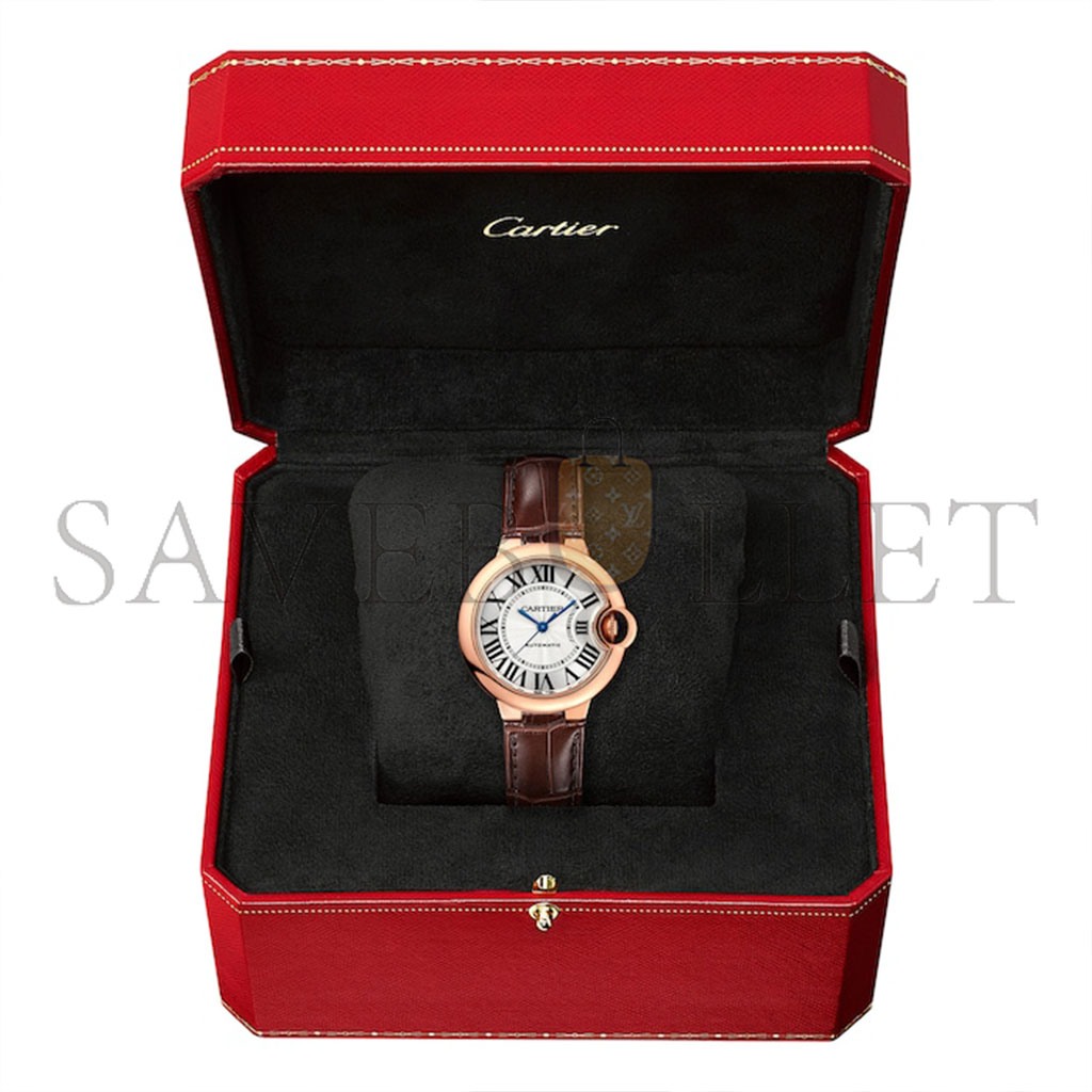 CARTIER BALLON BLEU DE CARTIER WATCH 33MM, AUTOMATIC MOVEMENT, ROSE GOLD, LEATHER W6920097