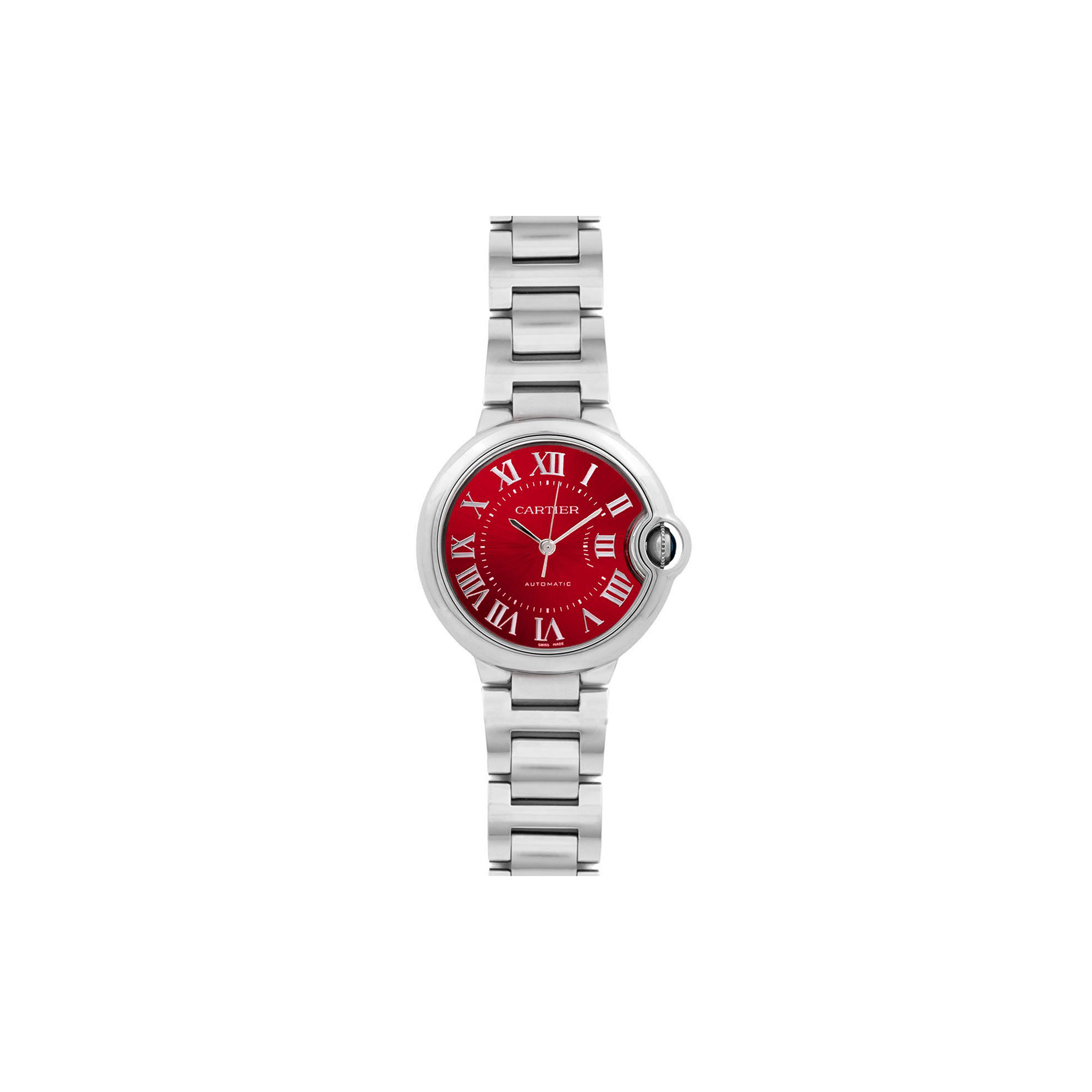 CARTIER BALLON BLEU DE CARTIER 33MM QUARTZ RED DIAL ON STEEL W6920100