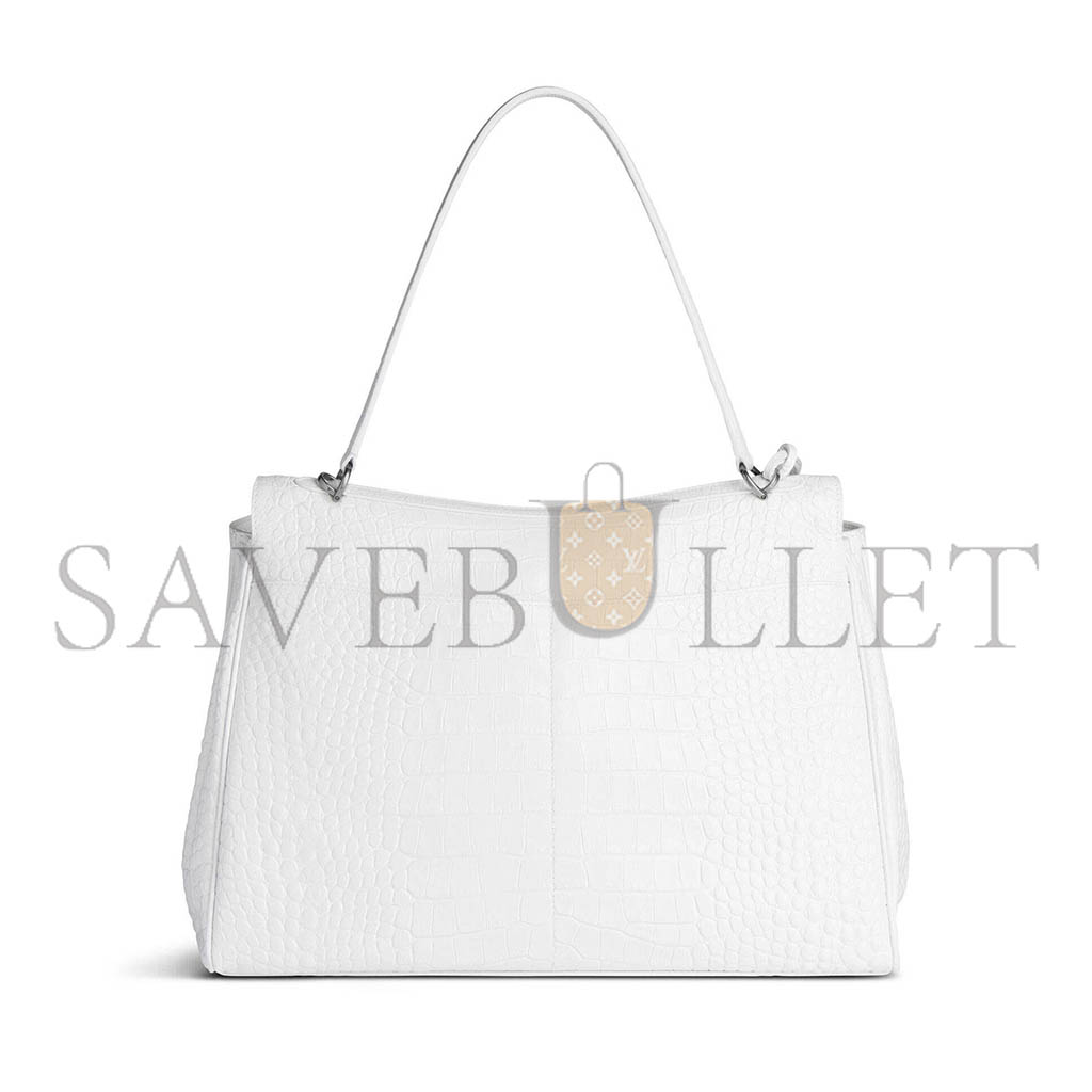 BALENCIAGA WOMEN'S RODEO LARGE HANDBAG CROCODILE EMBOSSED IN WHITE 7897422AA5L1200 (39.8*29.9*12.9)