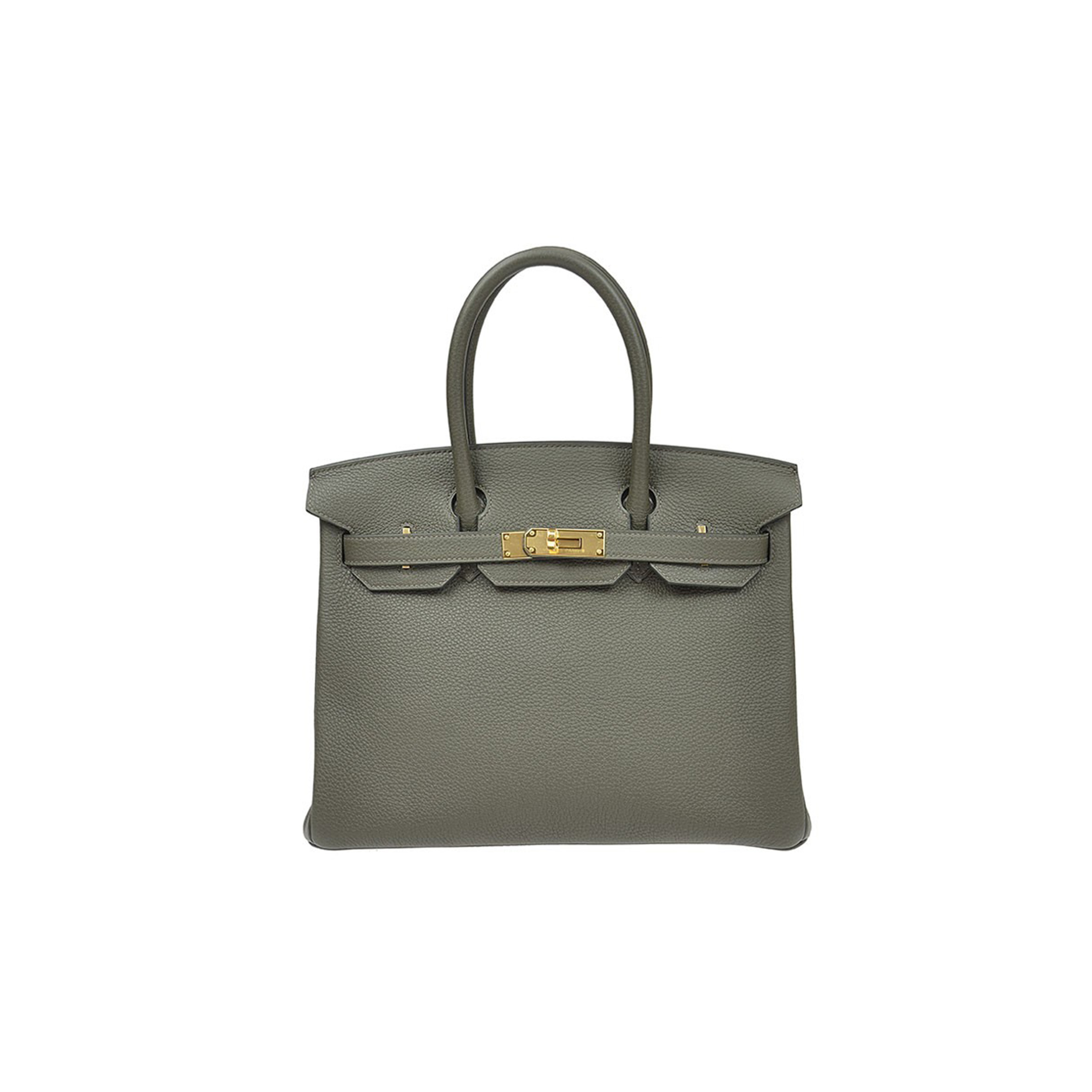 HERMES BIRKIN 30 TOGO LEATHER ALMOND GREEN GOLD BUCKLE HANDBAG BK30C6TGGP (30*23*15cm)