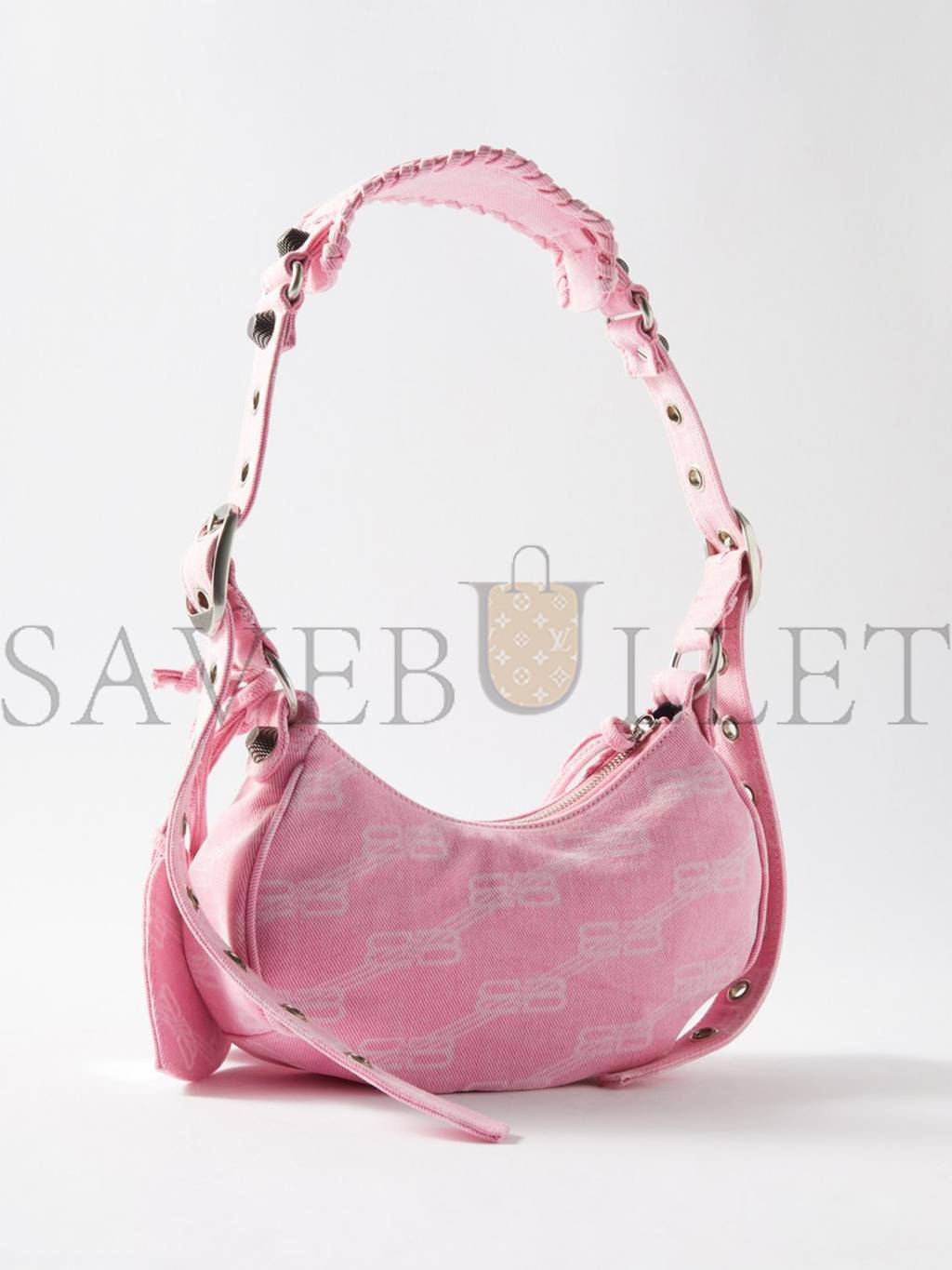 BALENCIAGA PINK LE CAGOLE XS LOGO-PRINT DENIM SHOULDER BAG MATCHESFASHION US (25.6*11.4*7.3cm)