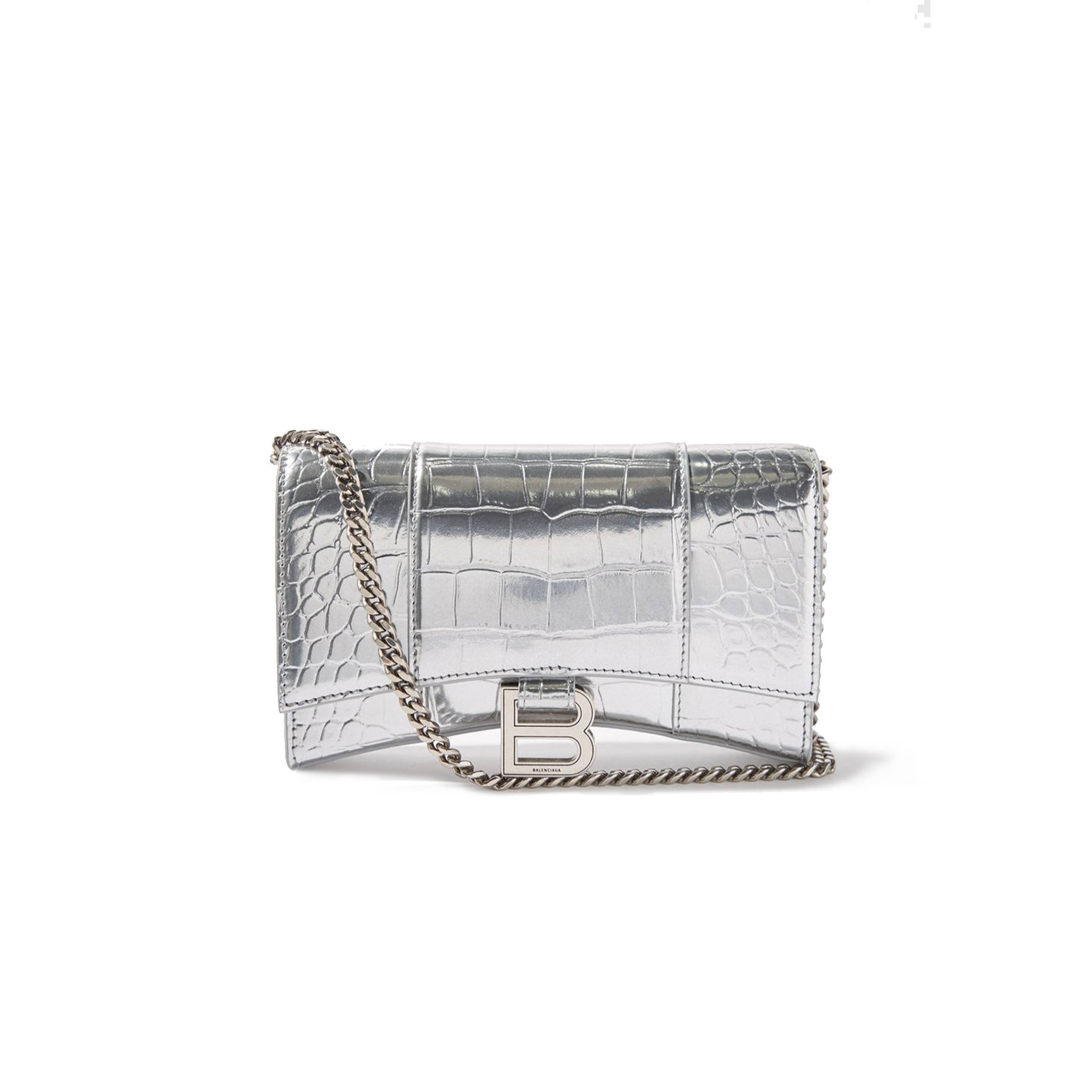 BALENCIAGA SILVER HOURGLASS CROCODILE-EFFECT LEATHER CROSS-BODY BAG  MATCHESFASHION US (19*12*4.5cm)