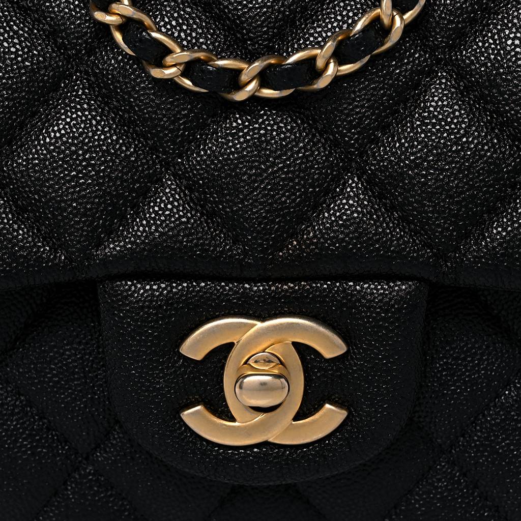 CHANEL CAVIAR QUILTED MINI TOP HANDLE RECTANGULAR FLAP BLACK GOLD HARDWARE (20*12*7cm)