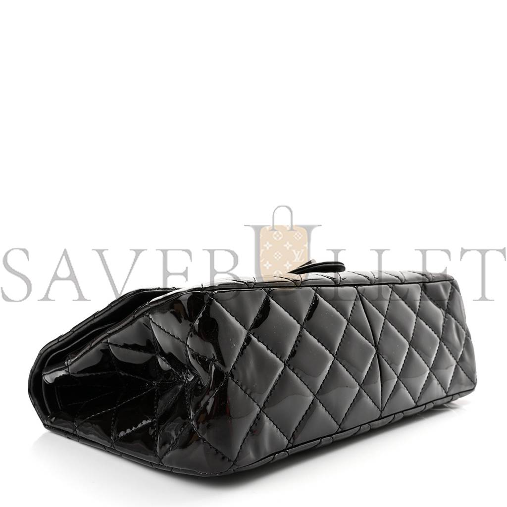 CHANEL PATENT QUILTED 2.55 REISSUE 227 FLAP PRUNE SILVER HARDWARE (30*19*10cm)