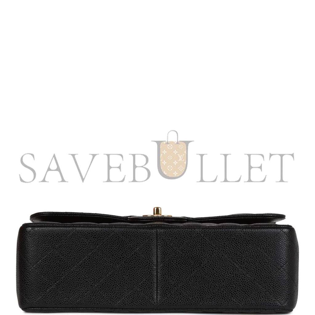 CHANEL JUMBO CLASSIC DOUBLE FLAP BAG BLACK CAVIAR GOLD HARDWARE (30*20*9cm)