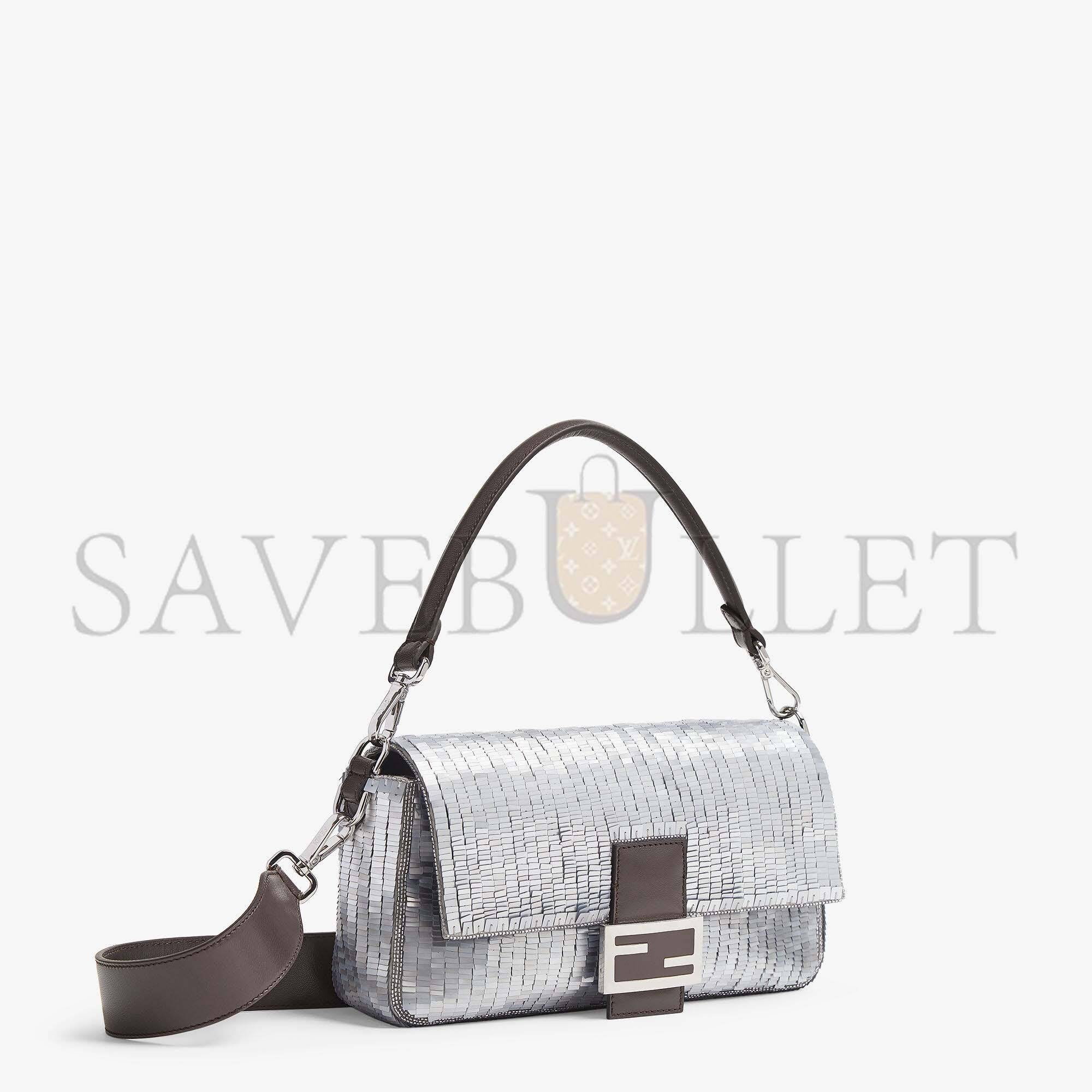 FENDI BAGUETTE - RE-EDITION BAG IN ALUMINUM-TONE SEQUINS 8BR600ALMFF0JG7 (27*15*6cm)