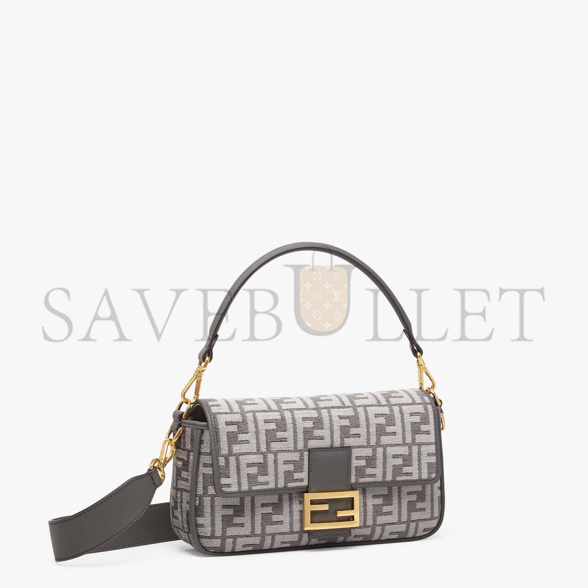 FENDI BAGUETTE - DARK GRAY FF TAPESTRY FABRIC BAG 8BR600ALUNF1J41 (27*15*6cm)