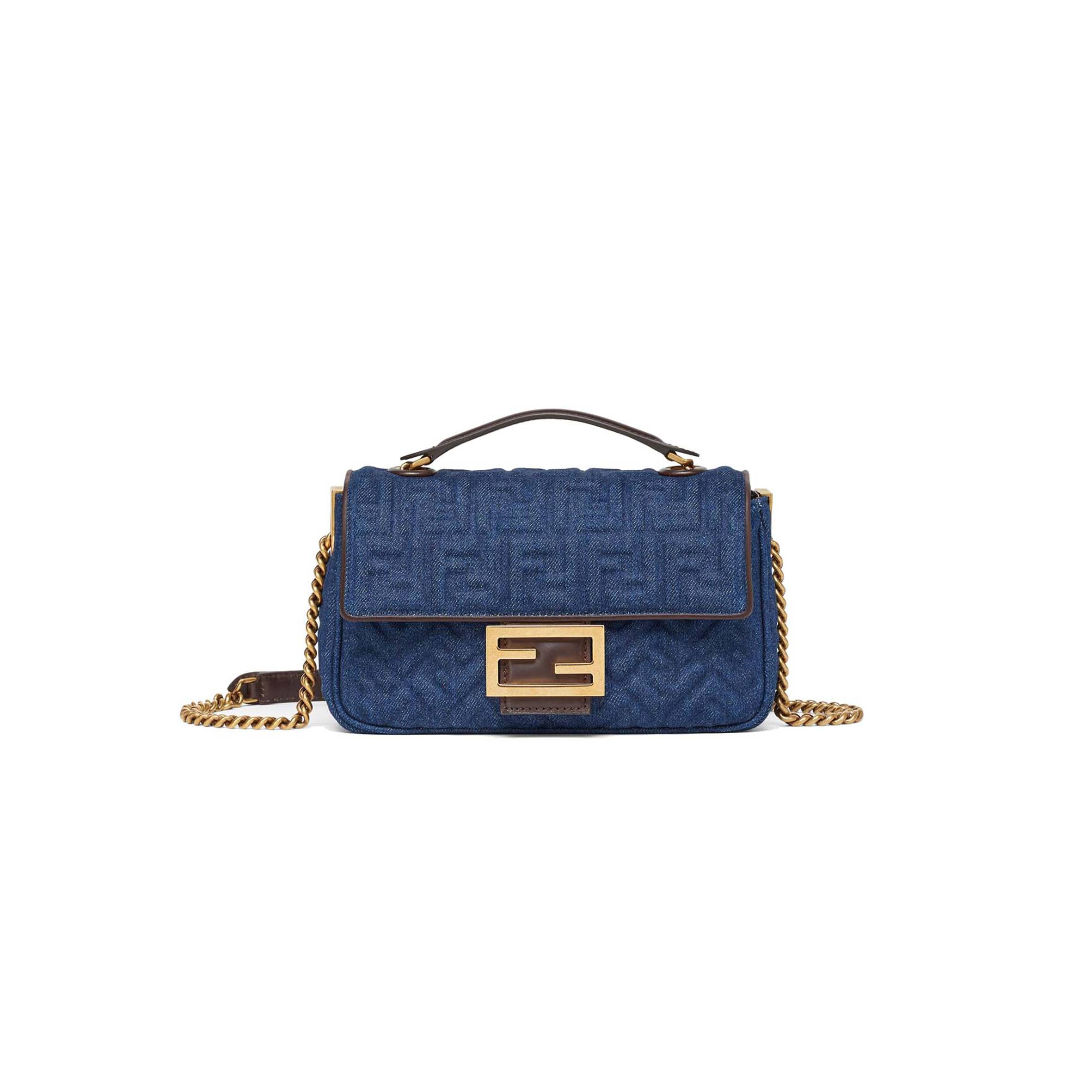 FENDI BAGUETTE CHAIN MIDI - DARK BLUE DENIM BAG 8BR793ALOWF1HZW (24*14.5*7cm)