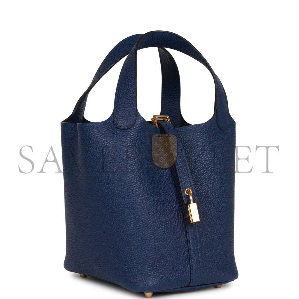 HERMES PICOTIN LOCK 18 BLEU SAPHIR MAURICE GOLD HARDWARE (18*13*18cm)