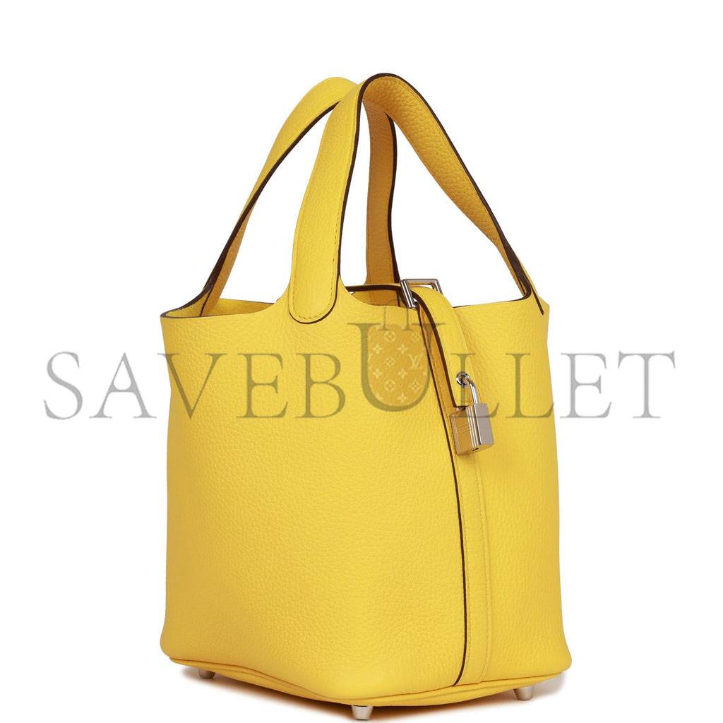 HERMES PICOTIN LOCK 18 JAUNE DE NAPLES CLEMENCE PALLADIUM HARDWARE (18*13*18cm)