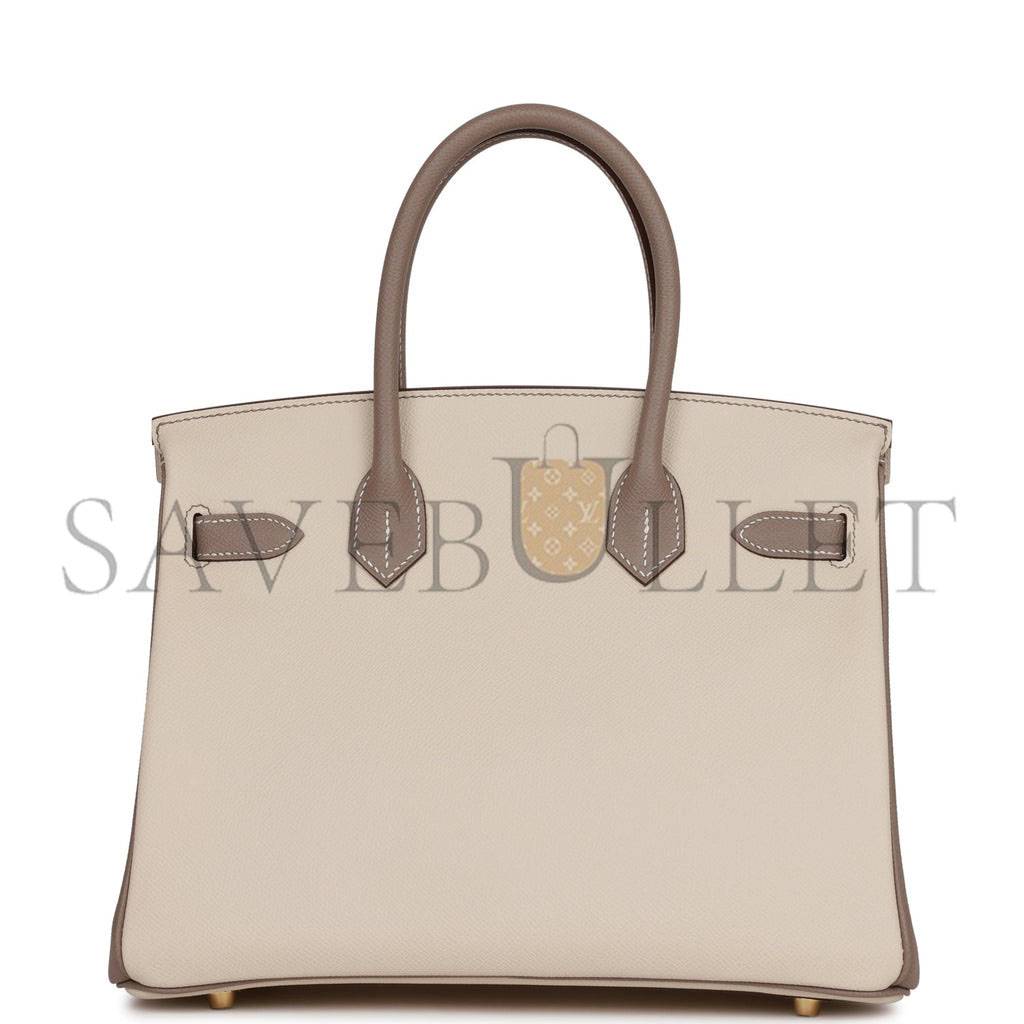 HERMES SPECIAL ORDER (HSS) BIRKIN 30 CRAIE AND GRIS ASPHALTE EPSOM BRUSHED GOLD HARDWARE( 30cm*22*16cm)