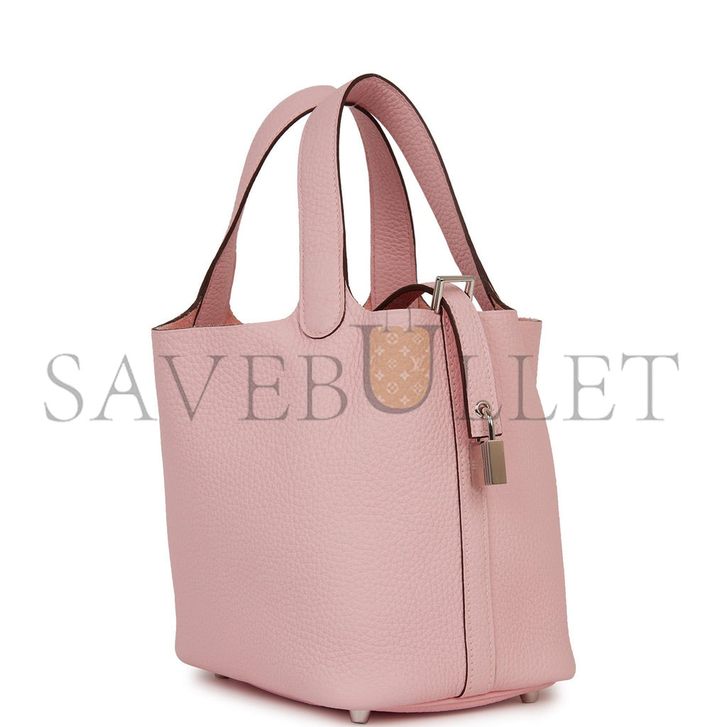 HERMES PICOTIN LOCK 18 ROSE SAKURA CLEMENCE PALLADIUM HARDWARE (18*13*18cm)