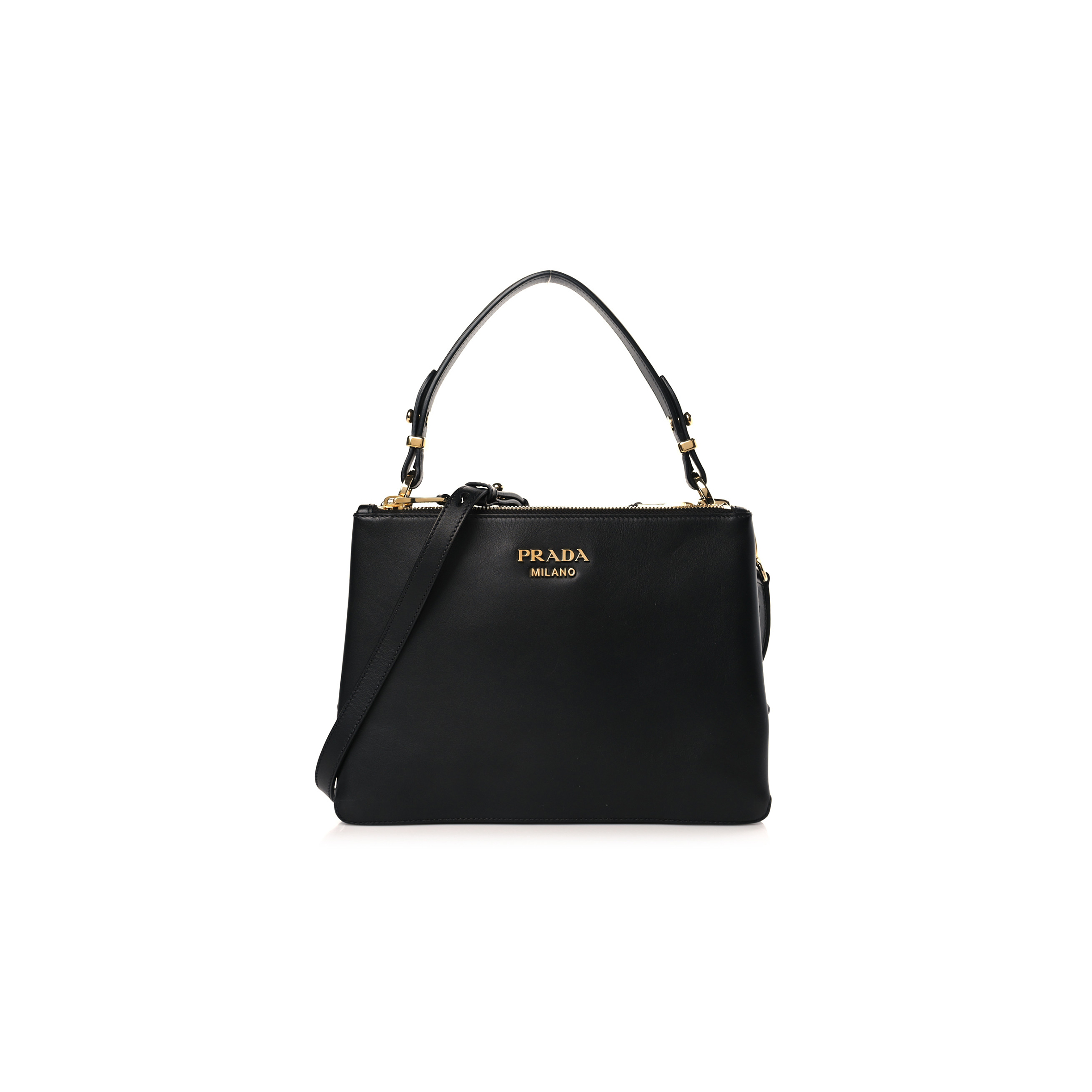 PRADA NEW CALFSKIN SMALL DEUX SHOULDER BAG BLACK (27*20*4cm)