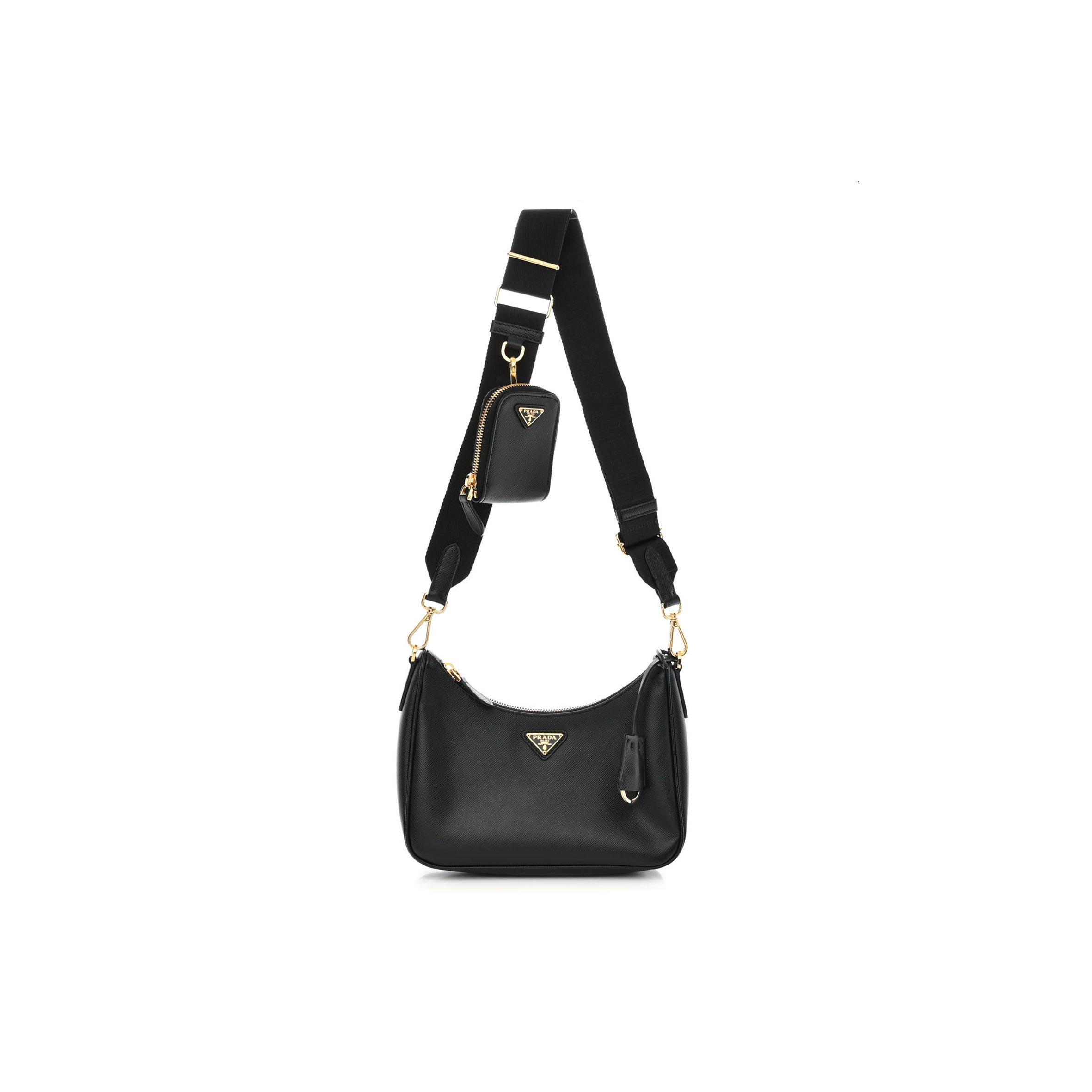 PRADA SAFFIANO LUX RE-EDITION 2005 SHOULDER BAG BLACK (22*17*6cm)