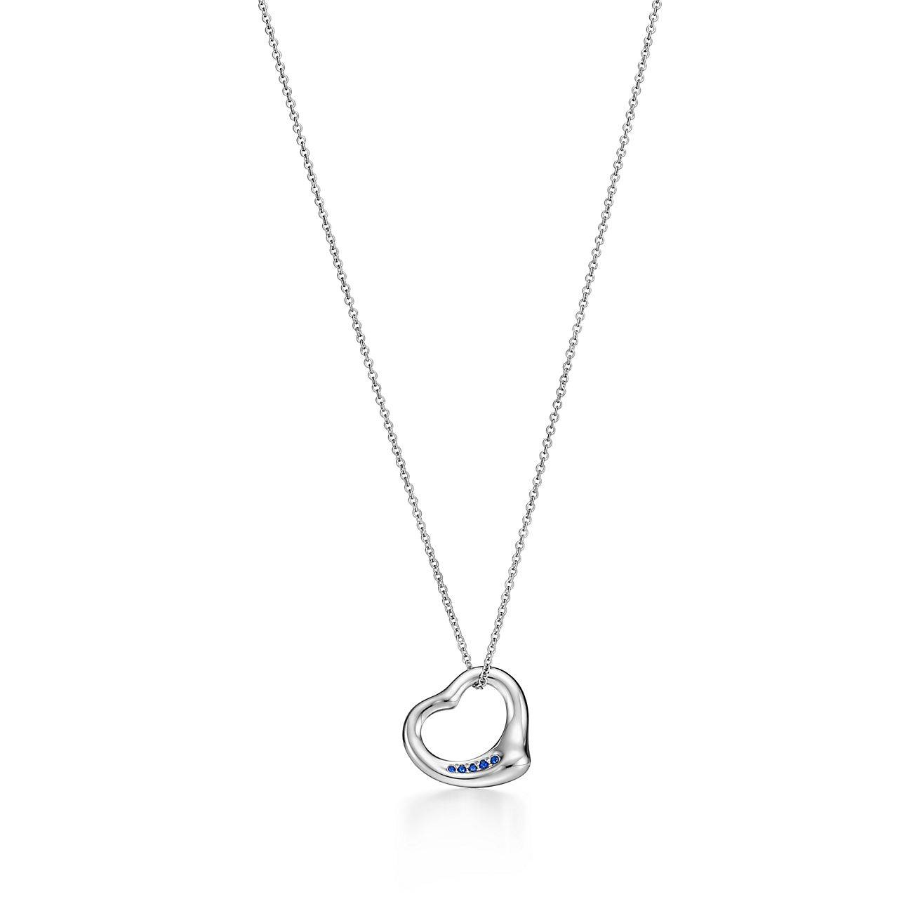 TIFFANY  ELSA PERETTI® OPEN HEART PENDANT IN PLATINUM WITH SAPPHIRES, 16 MM