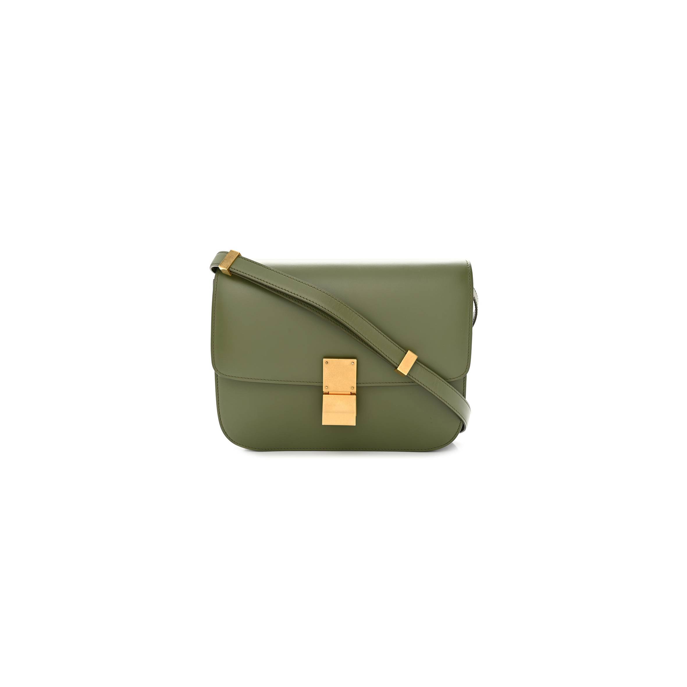 CELINE BOX CALFSKIN CLASSIC BOX MEDIUM FLAP BAG ARMY GREEN (23*18*6cm)