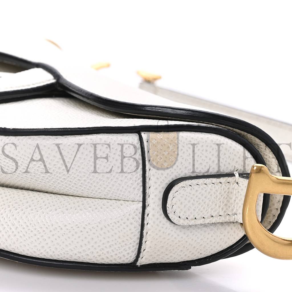 DIOR GRAINED CALFSKIN MINI SADDLE BAG WHITE (18*6.25*1.75cm)