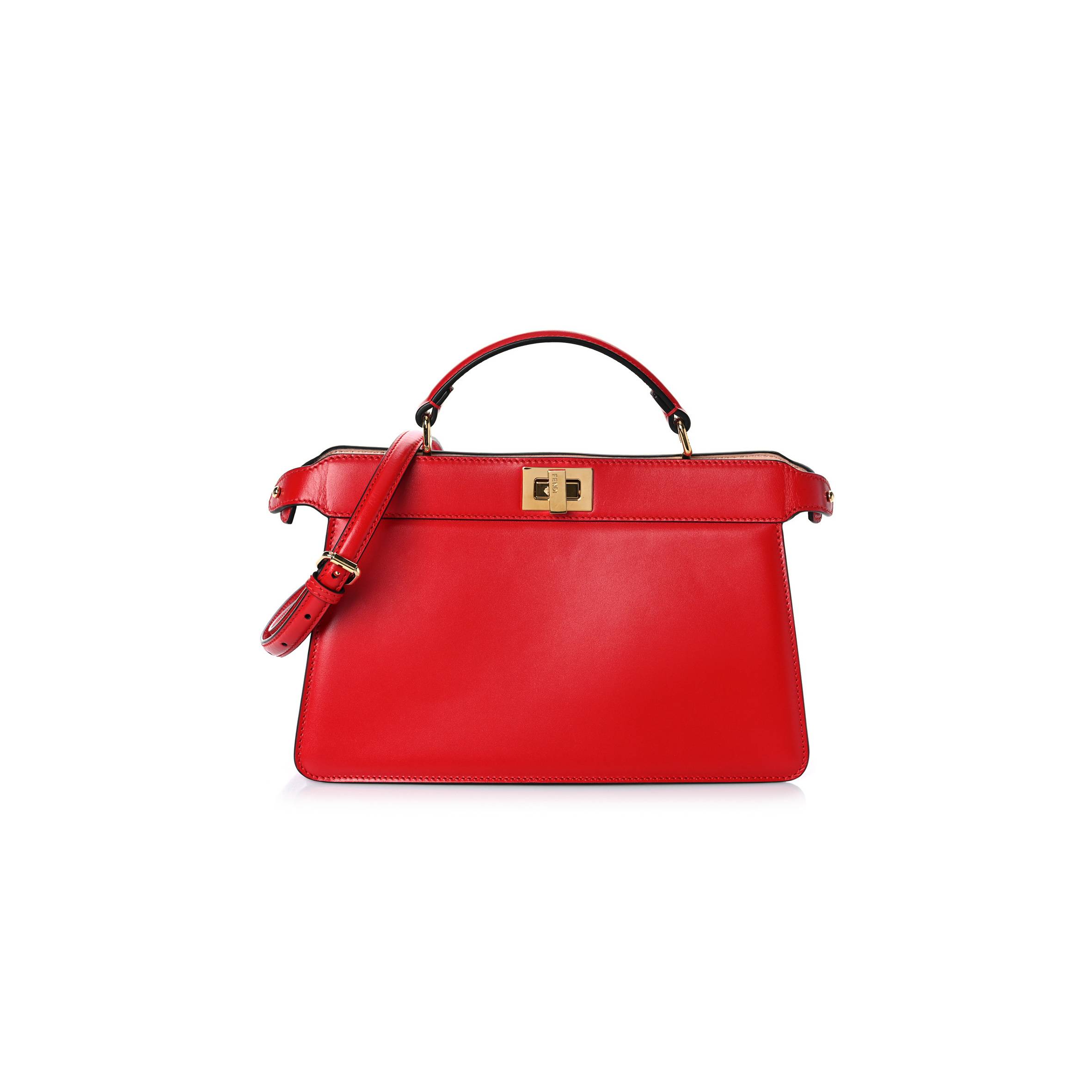 FENDI VITELLO KING LUXOR SHINY NAPPA MEDIUM PEEKABOO I SEE U EAST WEST SATCHEL FUOCO LIGHT ROSE (29*18*10cm)