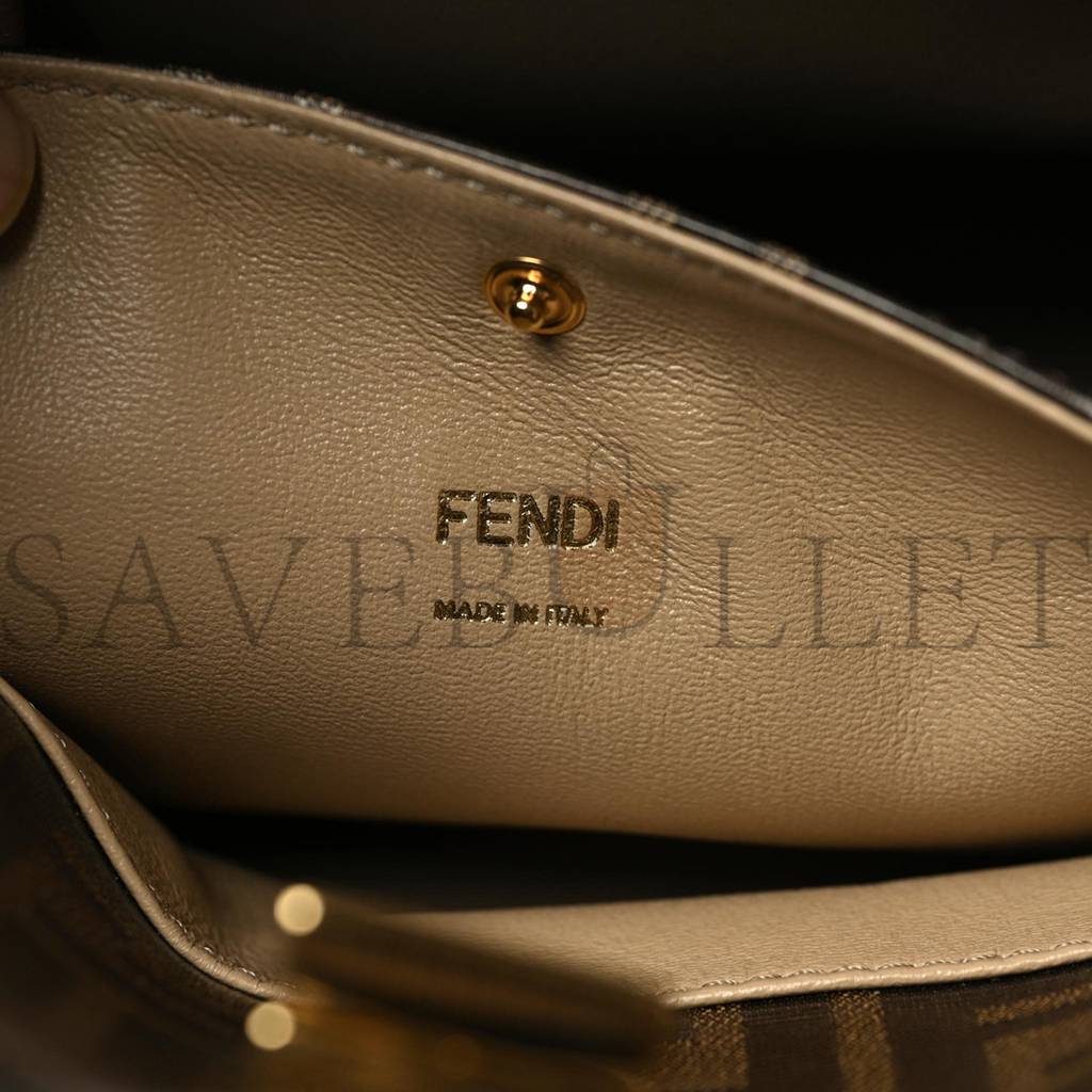 FENDI VITELLO SETA GLAZED FABRIC FF 1974 MEDIUM PEEKABOO X-LITE MAYA MOGANO PANNA (30*25*15cm)