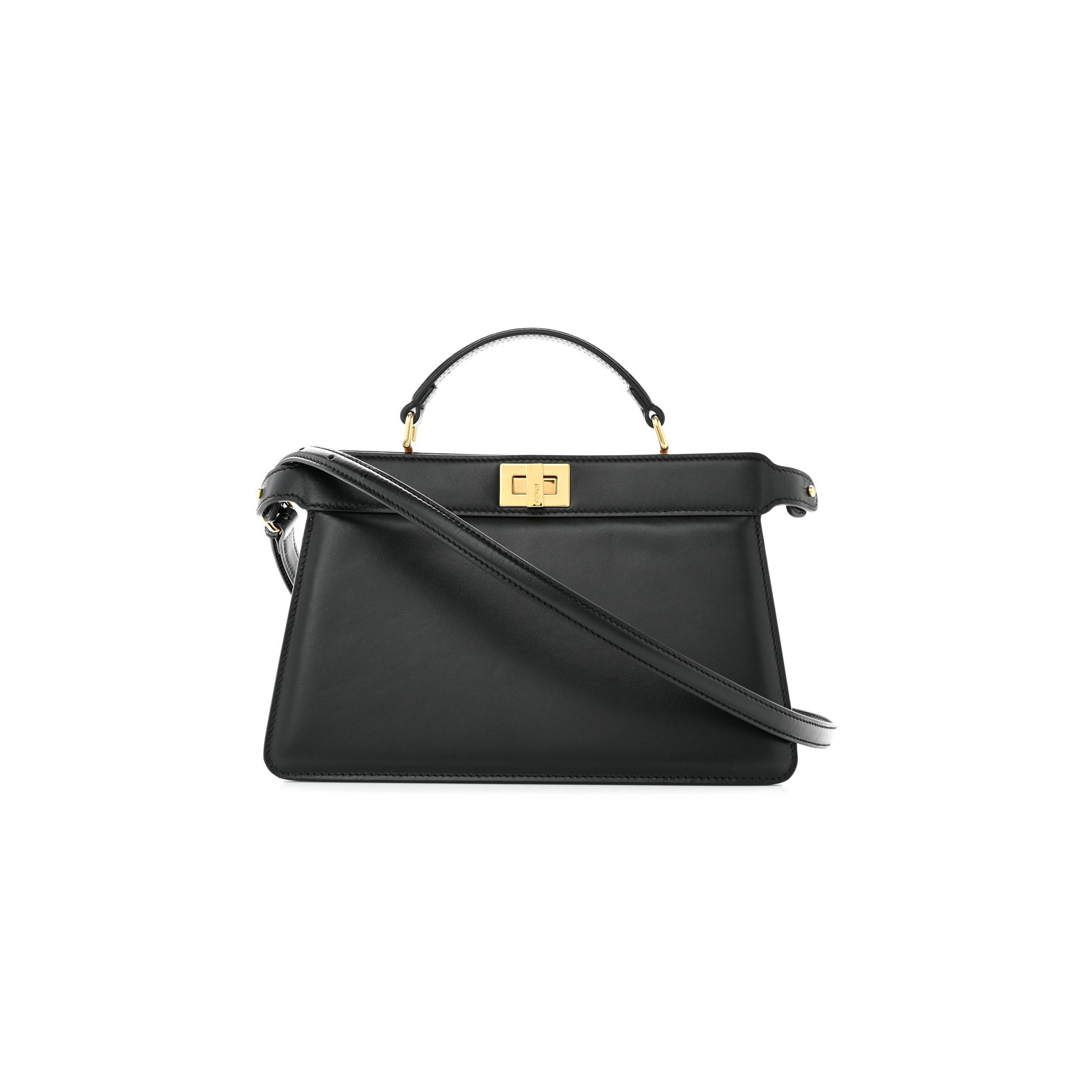 FENDI VITELLO KING LUXOR SHINY NAPPA MEDIUM PEEKABOO I SEE U EAST WEST SATCHEL BLACK LIGHT ROSE (29*18*11cm)