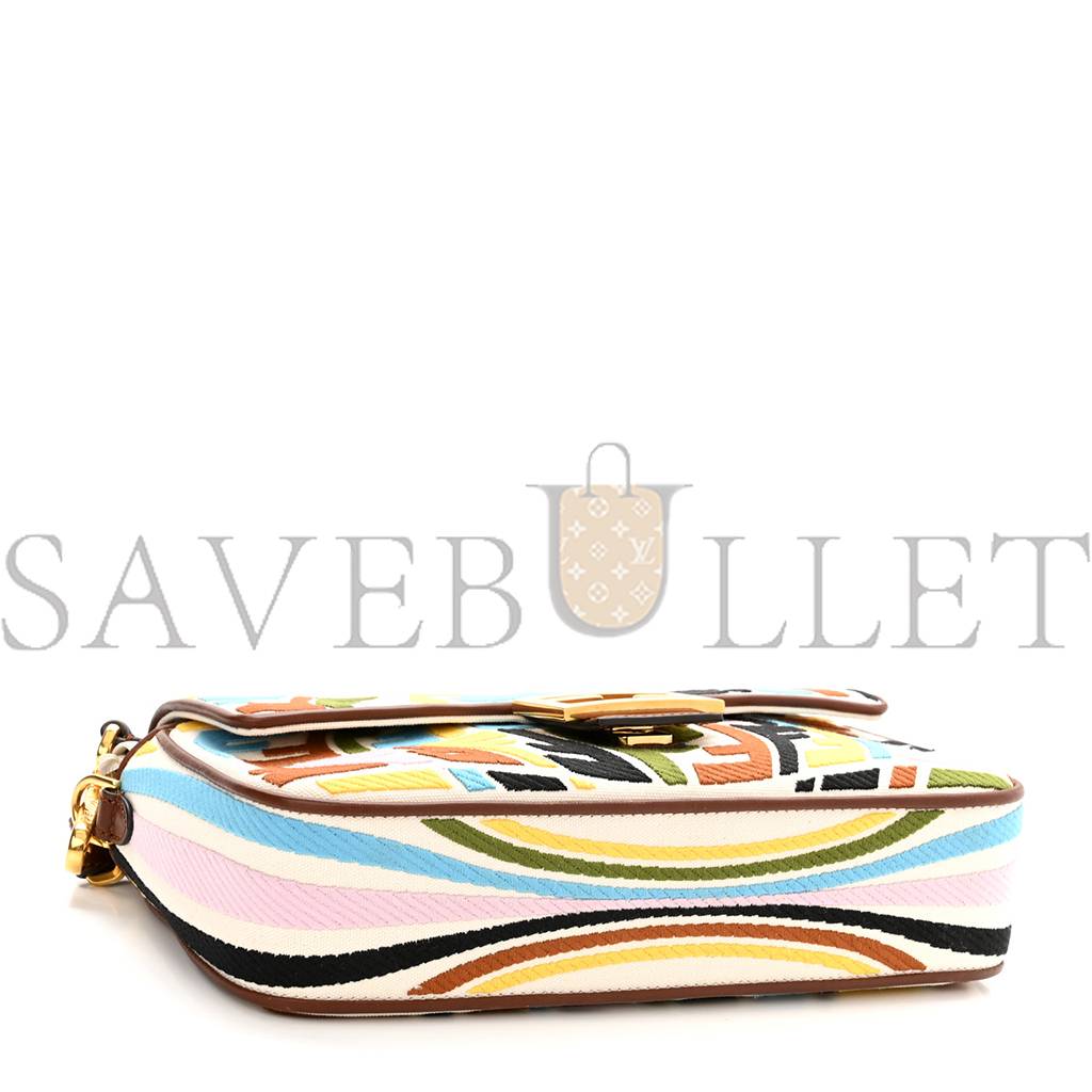 FENDI X SARA COLEMAN CANVAS VITELLO KING SETA FF FISH EYE EMBROIDERED BAGUETTE GREZZO MULTICOLOR GHIANDA (28*16*6cm)